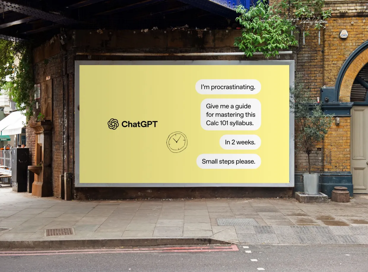 A ChatGPT billboard on a city street — AI assistants as a new advertising surface